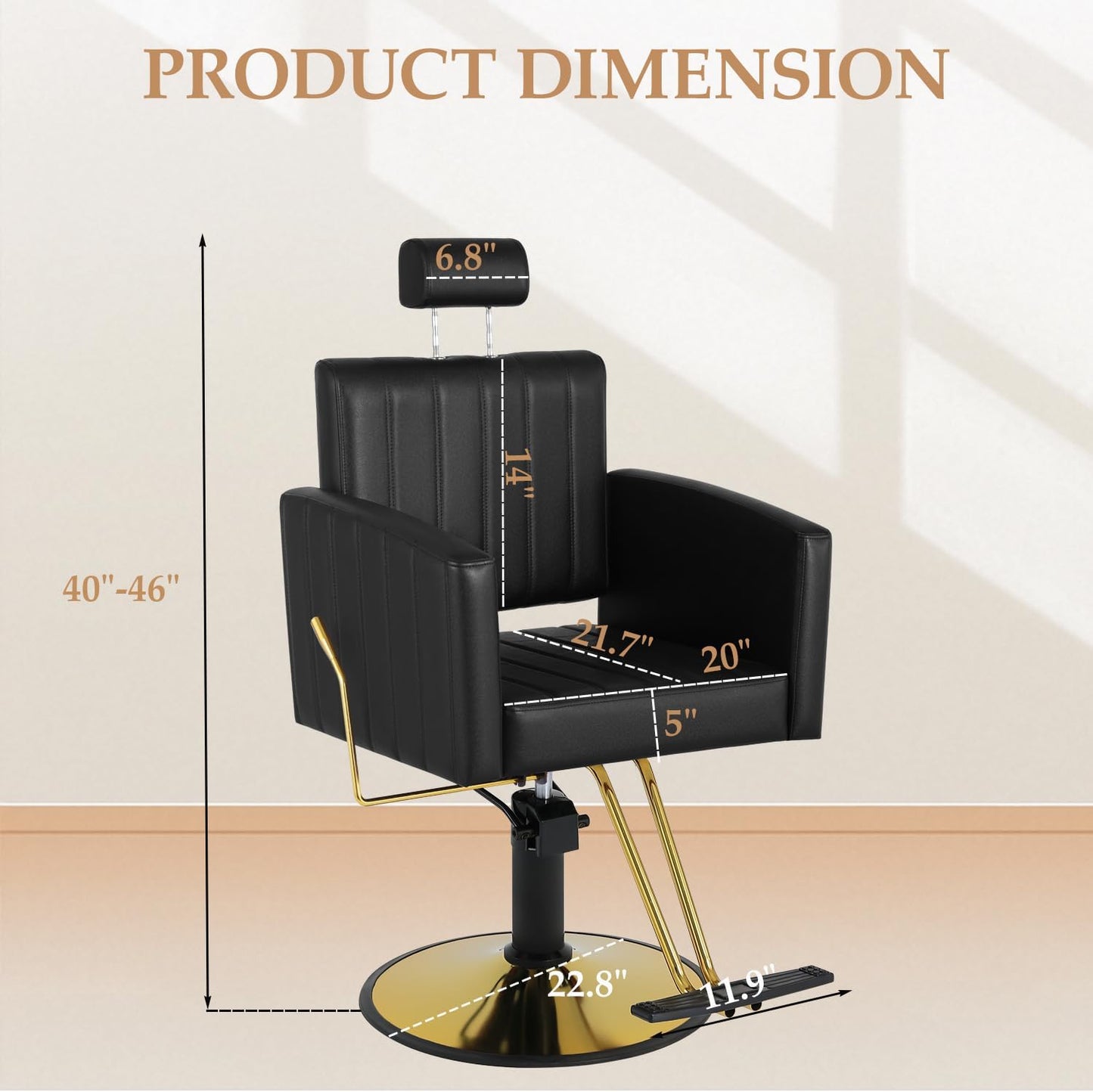 Professional Barber Salon Chair - Heavy Duty Hydraulic Design, 135° Recline, 360° Swivel | Black and Gold PU Leather