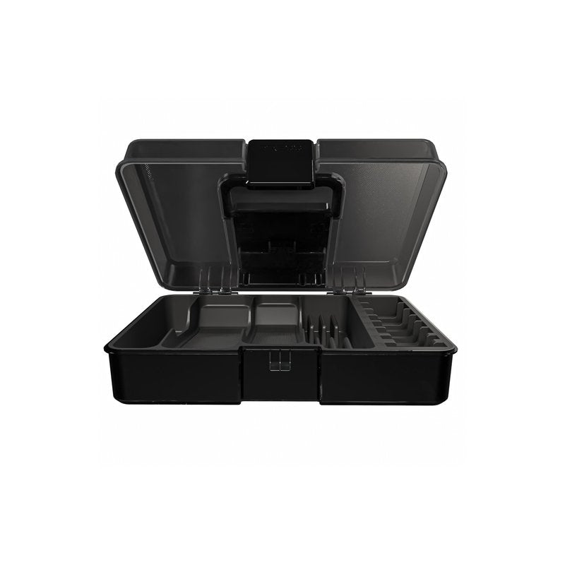 KONG TAK Barber Accessories Hard Box for Clippers and Supplies, Mens Hair Trimmers Box, Portable Clipper Storage Holder for Hair Cutting, Guard Grooming Kit and Barbers Supplies (Box Only)- Dark Black