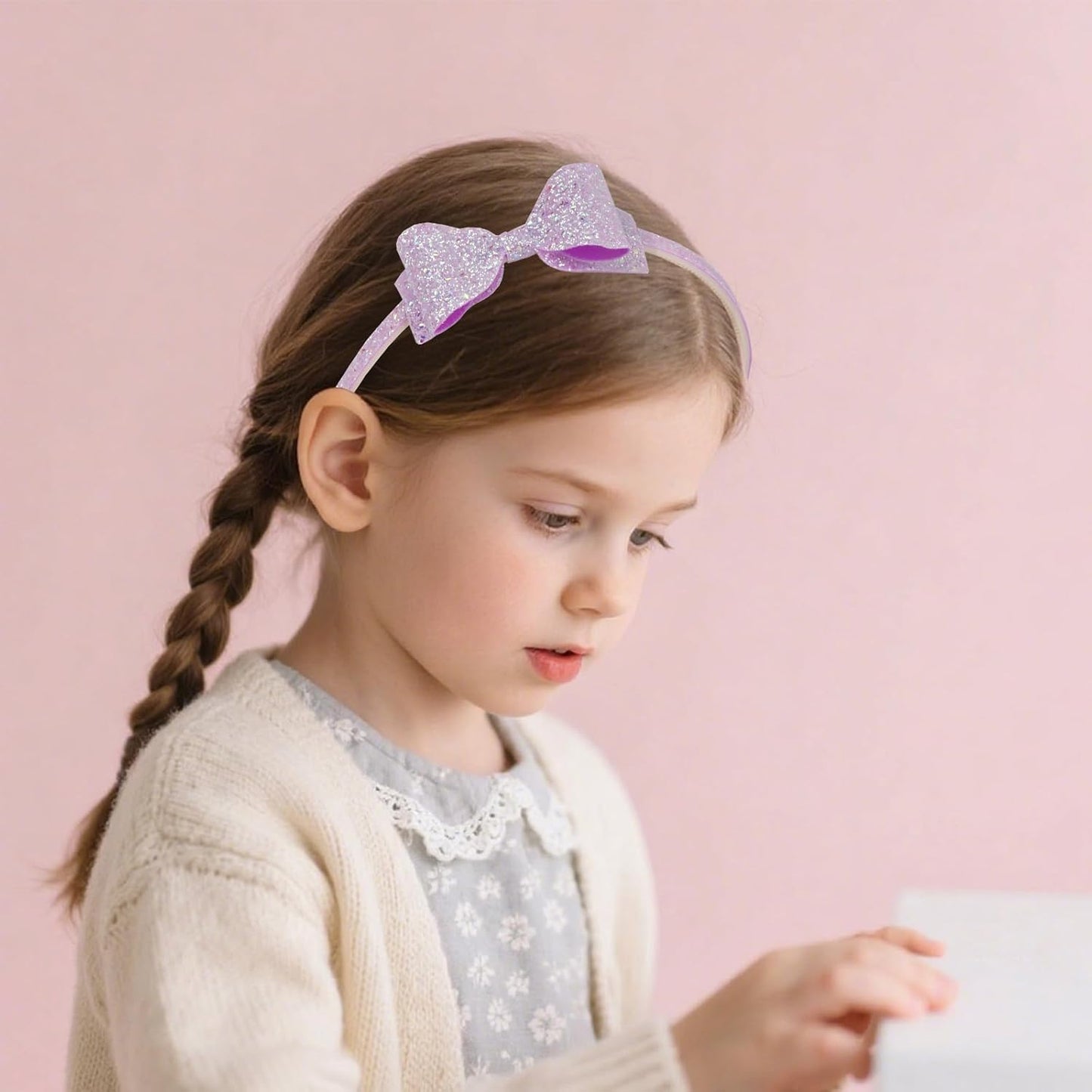 Girls' Headbands Set - Glitter Bow, Flower & Star Hair Accessories | 6 Pcs Cute Hairbands for Kids