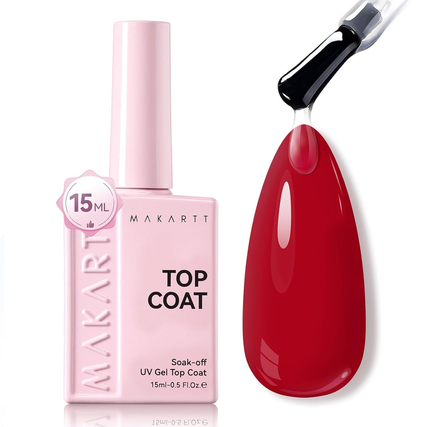 Gel Top Coat - 15ml No Wipe Long Lasting High Glossy Clear Nail Polish | Soak Off UV/LED Compatible for DIY Home Use