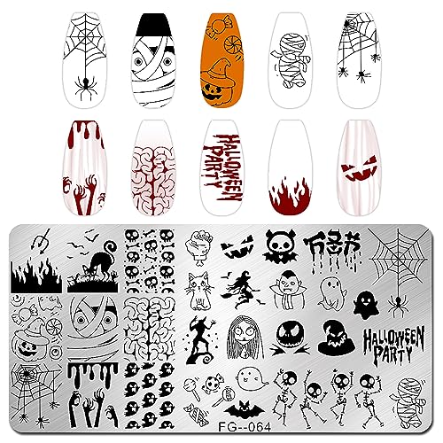 JERCLITY Halloween Nail Stamping Plates 6-Piece Set-02 Witch Ghost Spider Skull