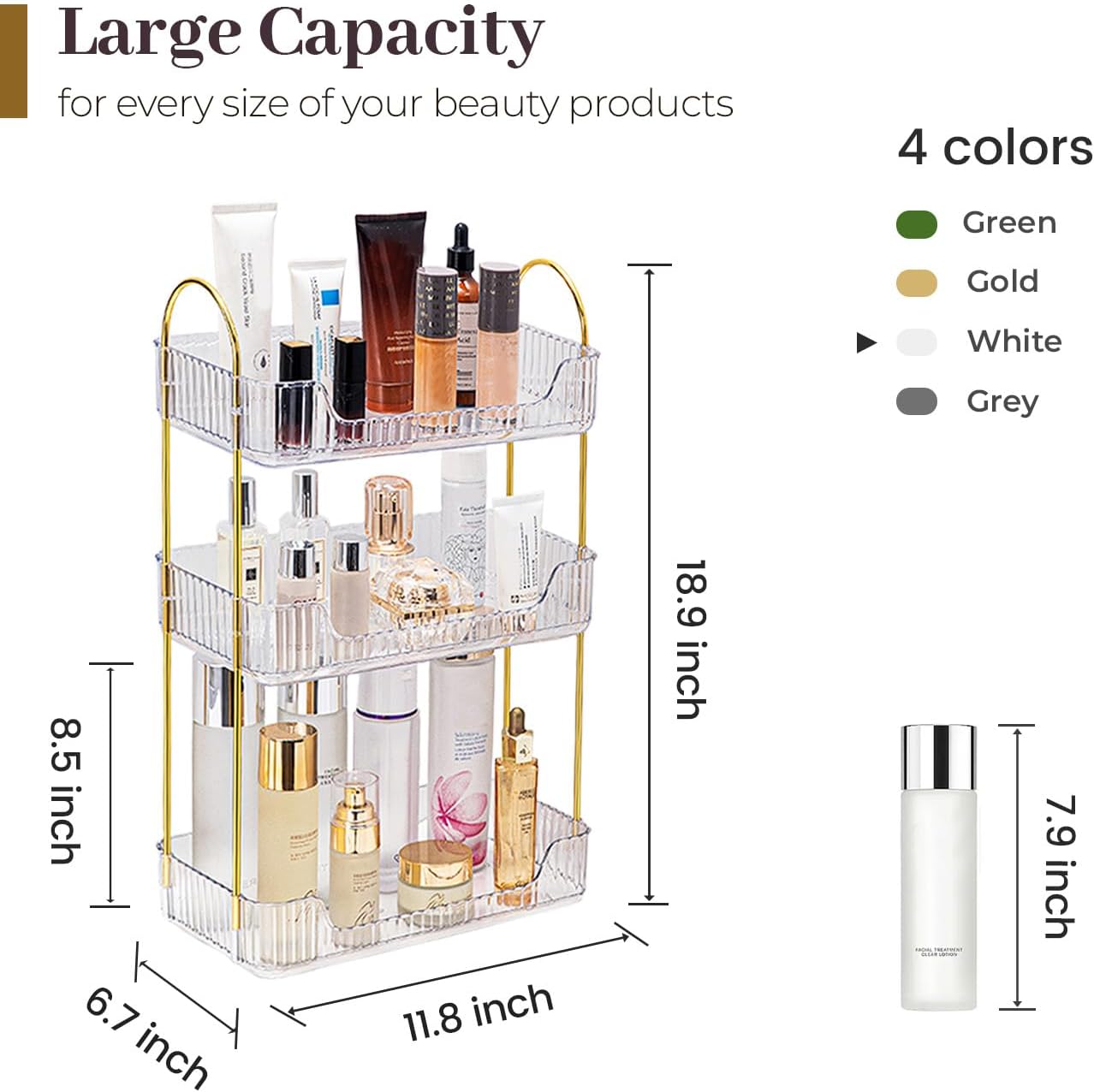 Aveniee Bathroom Counter Organizer - 3 Tier Perfume & Skincare Storage Shelf | Clear Vanity Makeup Tray