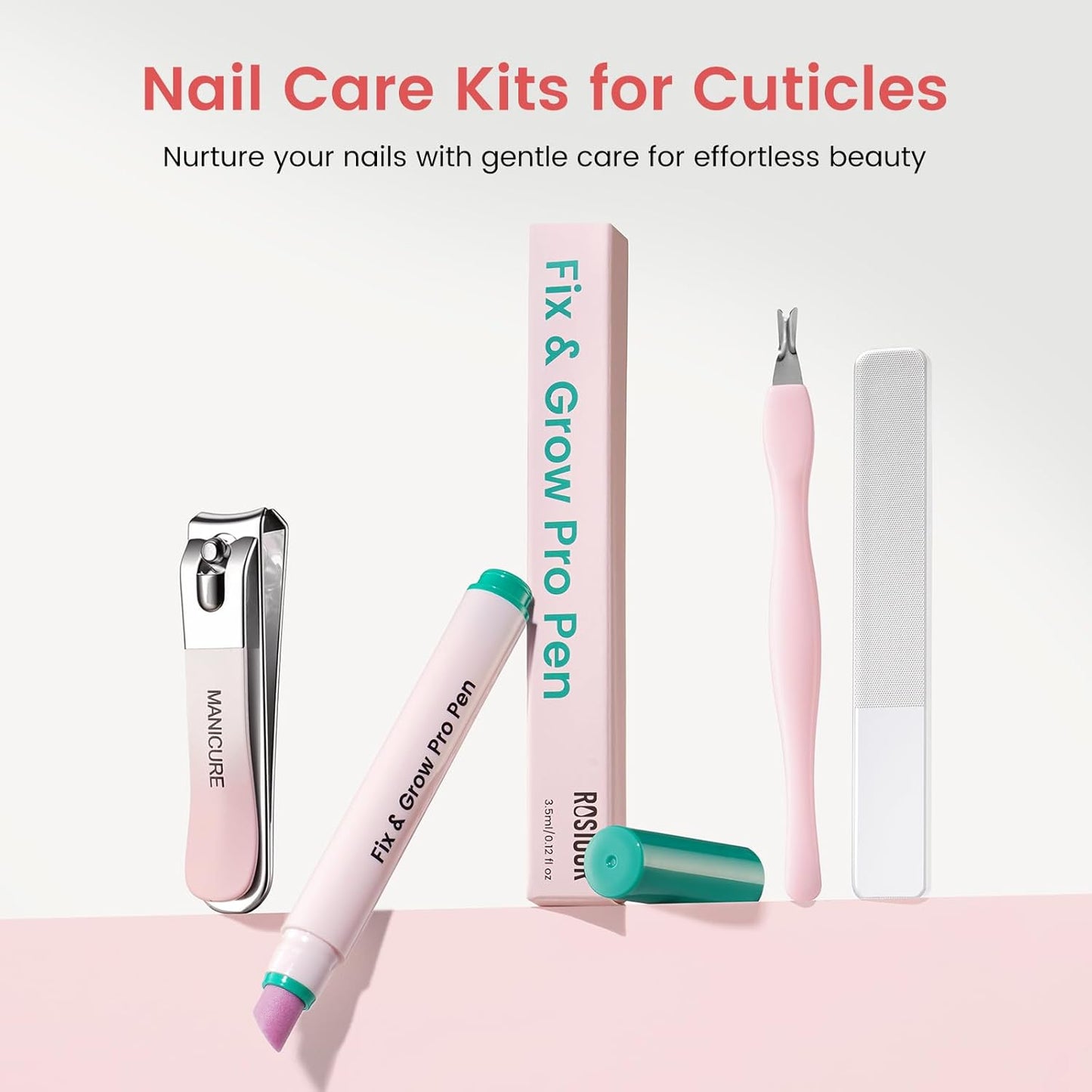Ceramic Cuticle Oil Pusher Pen | Nail Care Tool Kit for Hangnails & Dry Nails - Includes Clipper & Buffer
