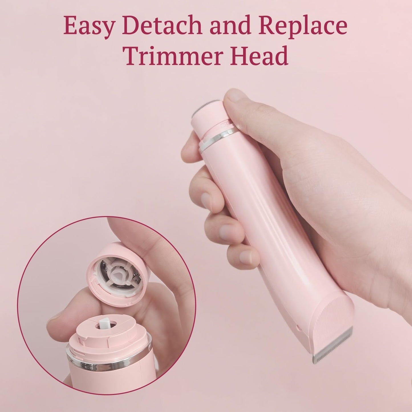 Bikini Trimmer for Women, 4 in 1 Wet/Dry Electric Razors for Women - Dual Head, Painless Rechargeable Portable Womens Razors for Shaving Set for Face, Nose, Eyebrows, Armpits, Bikini Area (Pink)