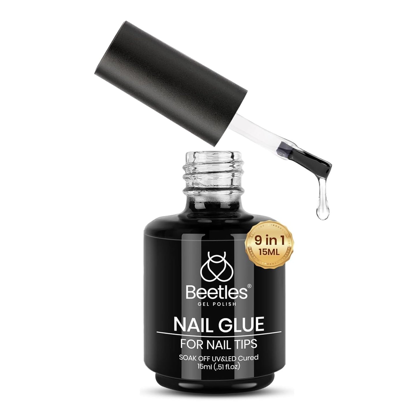 Beetles Nail Glue Gel - 15ml 9-in-1 Acrylic Nail Adhesive for Strong Hold | Clear Base Coat for Tips & Rhinestones