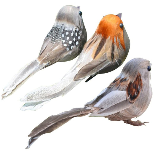 Angoily 3pcs Artificial Feathered Birds: Christmas Mini Foam Bird Clip on Tree Ornaments Simulation Feathered Sparrow Bird Tree Ornament Decor for Home Office Wedding Random Color