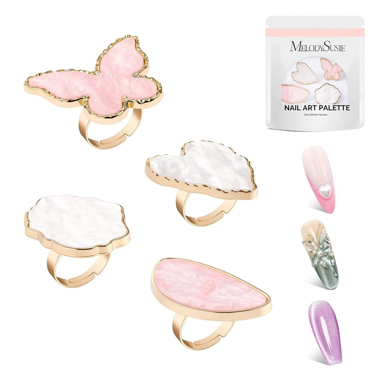 Adjustable Resin Nail Art Palette Finger Rings Set - 4PCS Mini Polish Mixing Holders for Gel & Acrylics | Non-Slip Design, Essential Tool for Professionals & DIY Artists