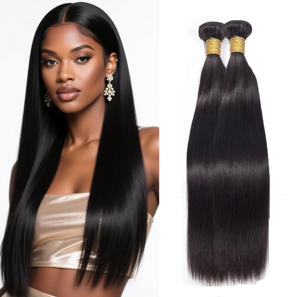 Natural Black Color Straight Bundles Human Hair Brazilian Unprocessed Virgin Hair 2 Bundles 16 16 Inch Straight Human Hair Extensions