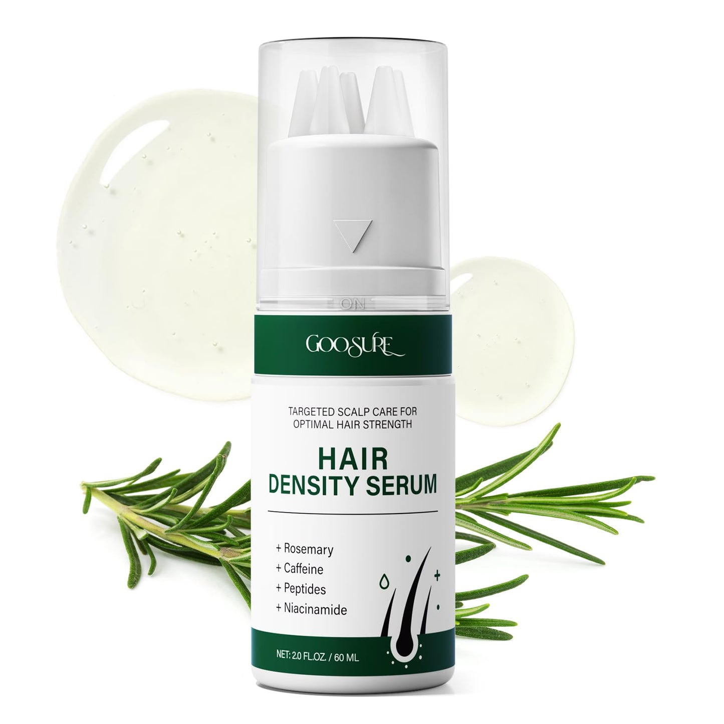 Hair Growth Serum, Rosemary Oil for Hair Growth, Thinning Hair & Hair Density Serum with Flow Controlled Massage Applicator, Peptides, Niacinamide, Caffeine, Scalp Serum for Reduced Hair Fall 60 ML