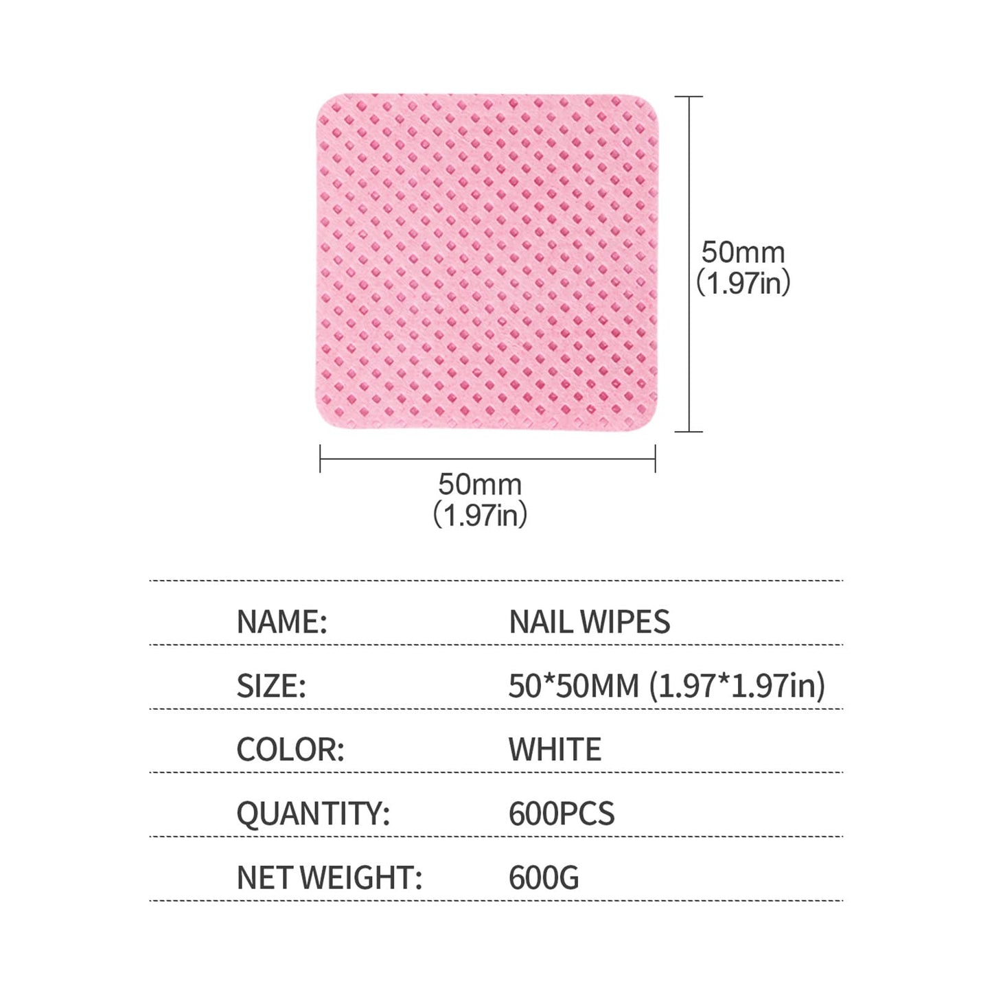 BLUERISE Lint Free Nail Wipes Nail Polish Remover Pads Soft Absorbable Eyelash Extension Glue Cleaning Wipes Pink 600pcs