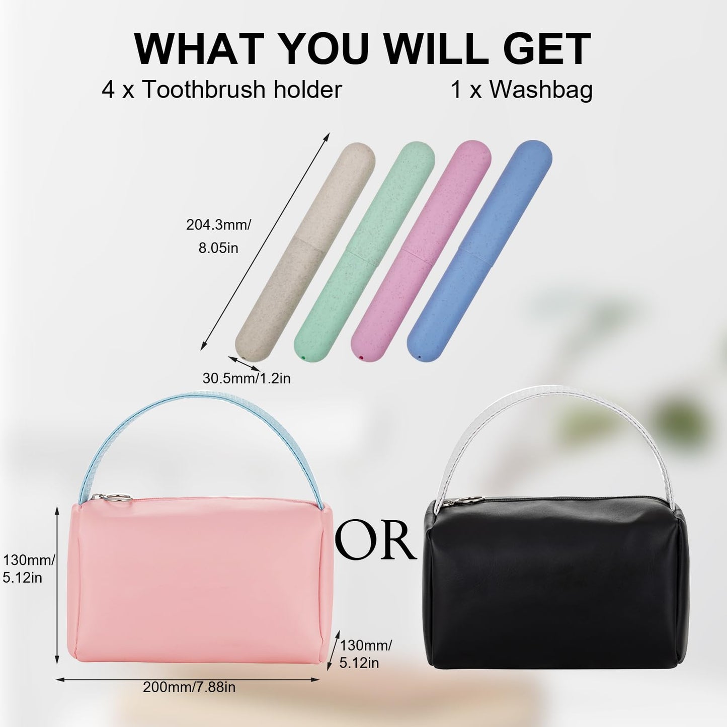 FEHNAG 4 Pack Portable Toothbrush Cases, Breathable Plastic Holders and Leather Travel Toiletry Bags, Organizers for Home, Business, Camping（black）