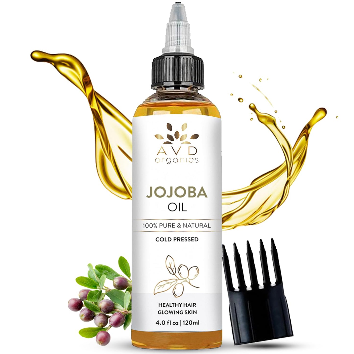 Jojoba Oil for Hair - Natural Cold-Pressed, Unrefined | 120ml (4.05 fl oz) - Ideal for Face, Scalp, Nails & Cuticles
