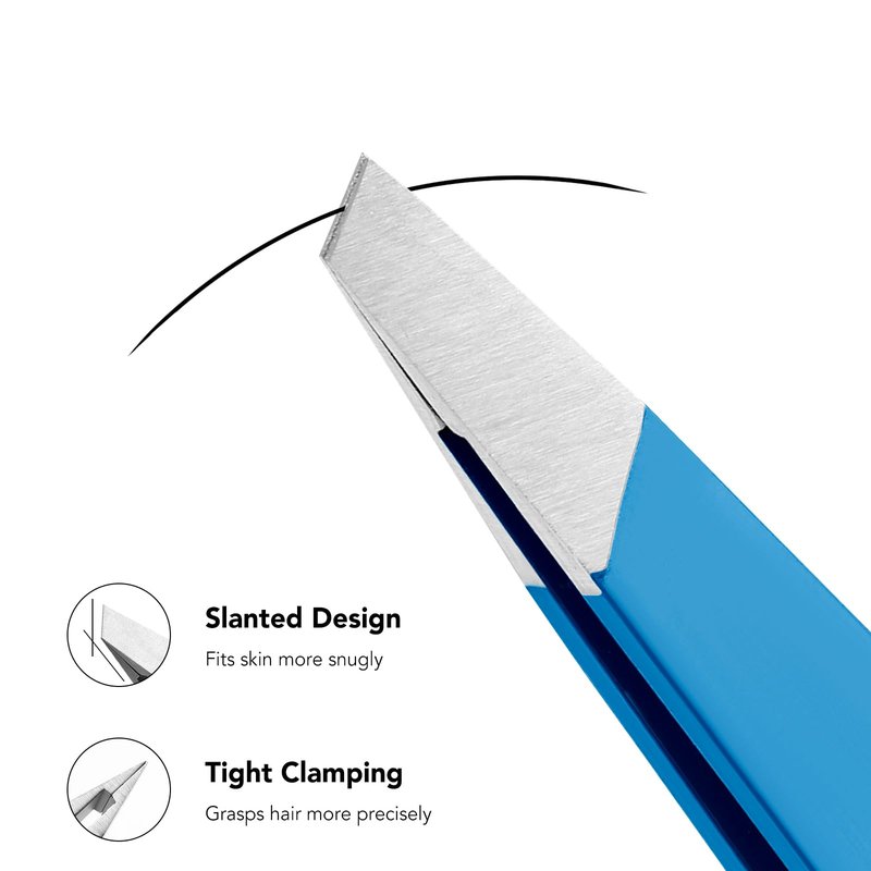 Tweezers for Eyebrows - Slant Tweezers for Women Facial Hair High Precision Tweezer for Men Women Fine Hair Removal and Eyebrow Shaping (Blue)