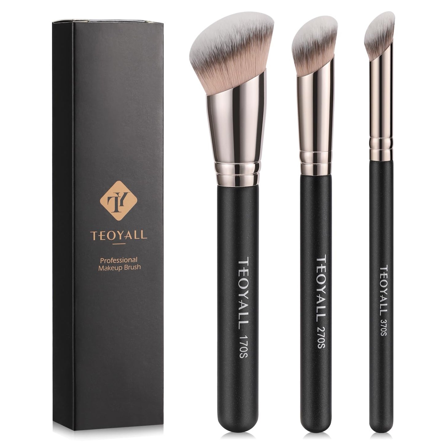 Foundation Contour Conceal Brush Set - 3PCS Angled Synthetic Kabuki Brushes for Blending & Buffing | Liquid, Cream, Powder