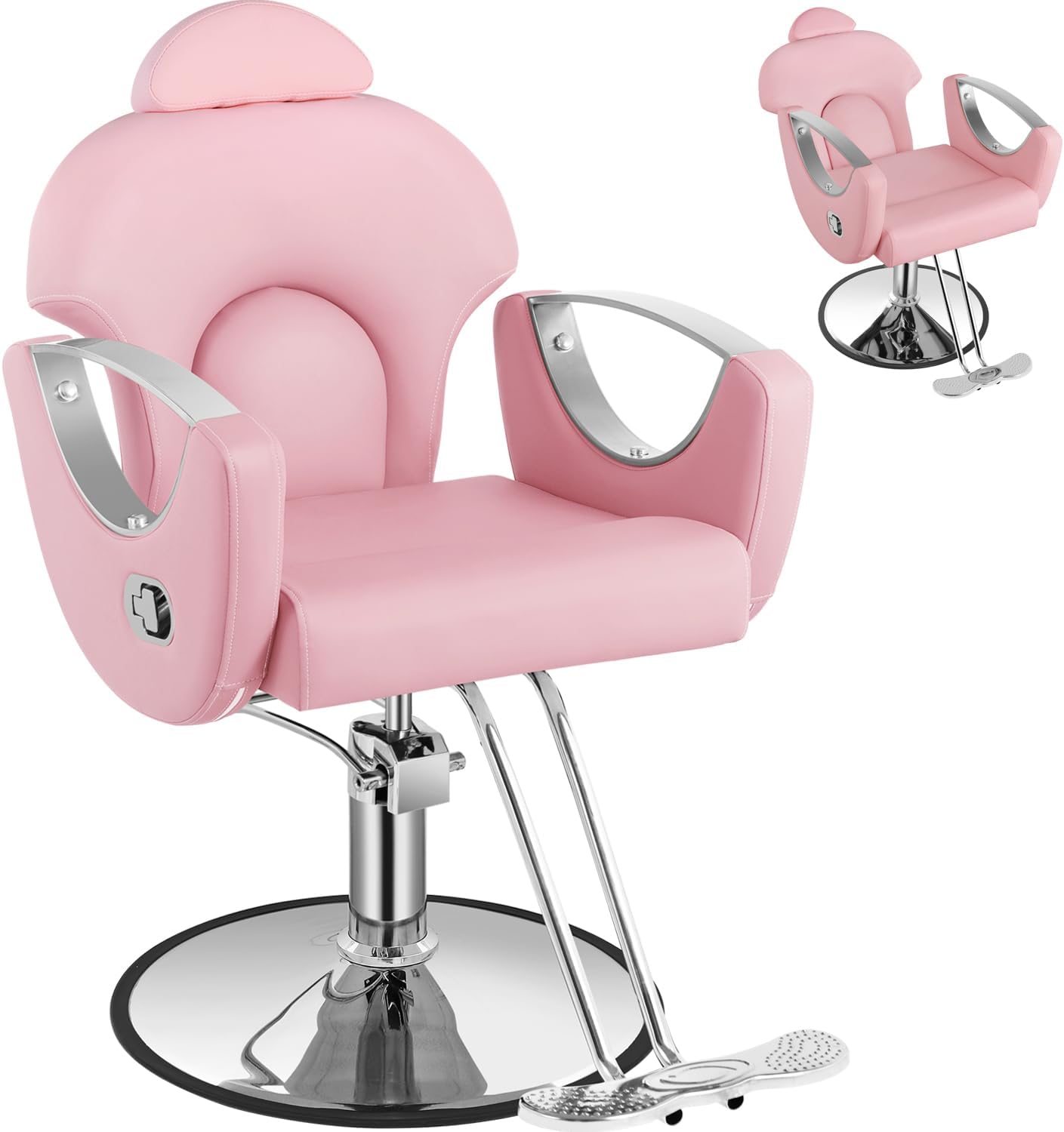 Reclining Salon Barber Chair - 360° Swivel, Adjustable Height, Heavy Duty Hydraulic | Matte Black