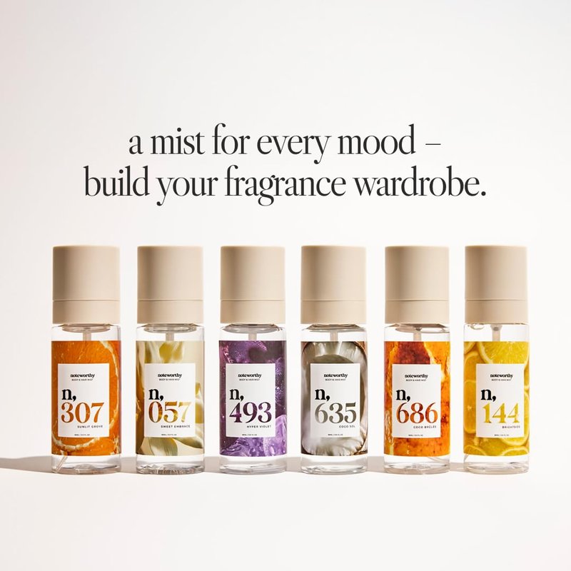 Noteworthy n,307 Sunlit Grove Body Mist – Mandarin • Clementine • Basil • Sandalwood • Cypress • Vanilla Milk | Refreshing, Light, Gender-Neutral Fragrance Mist, Travel-Friendly