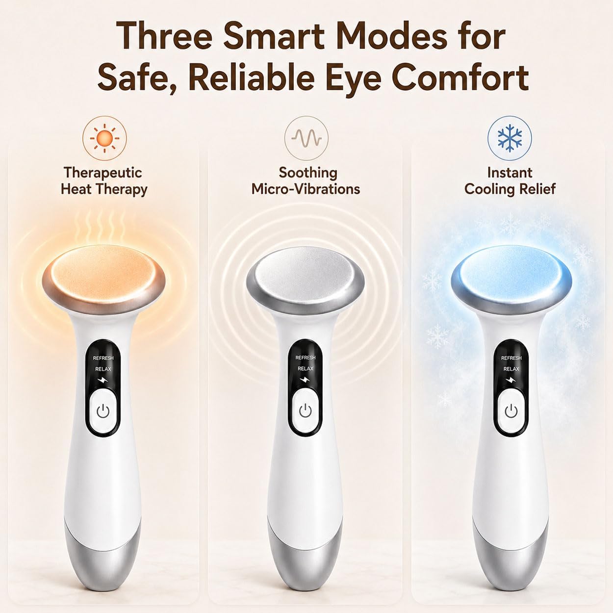 3-in-1 Eye Therapy Device - Heated Eye Wand for Dry Eyes, Puffiness Relief & Skin Radiance | White