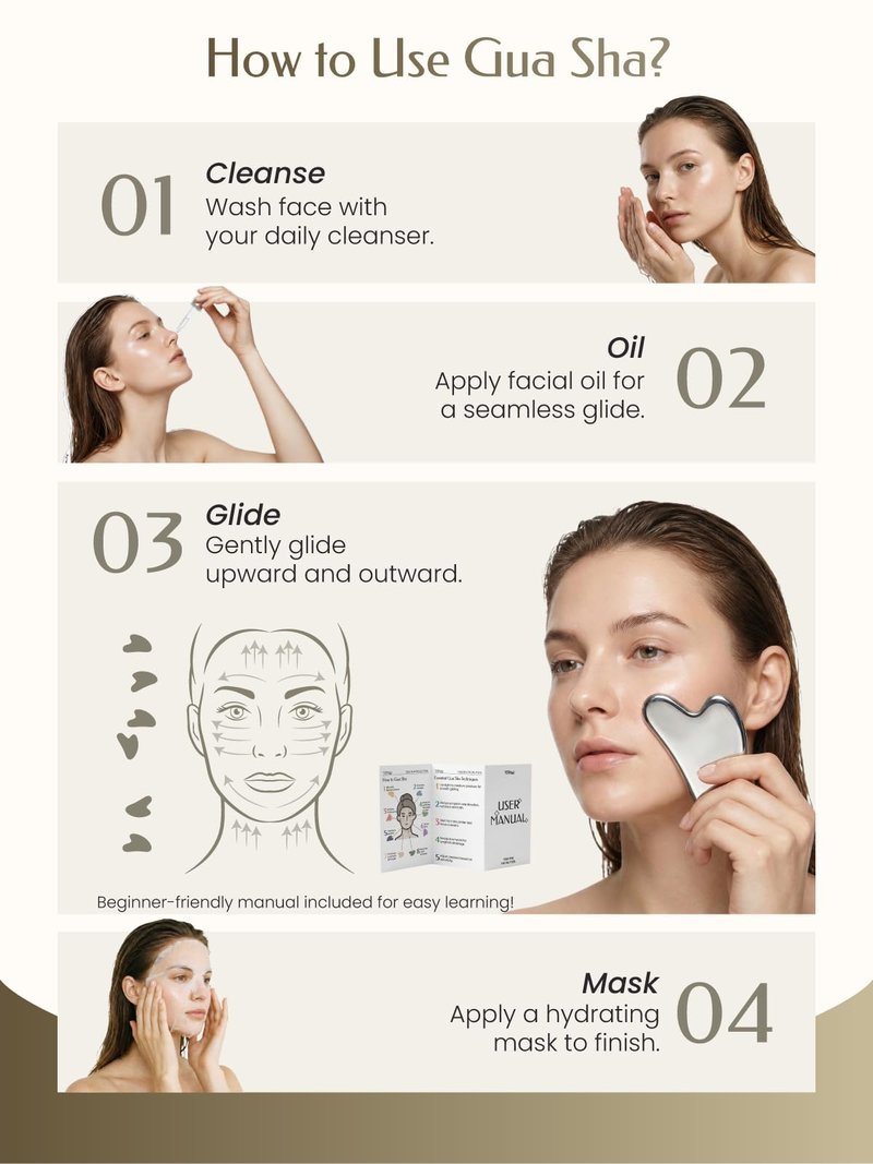 Stainless Steel Gua Sha Facial Tools, Guasha Tool for Face Acupuncture Therapy Trigger Point Treatment, Gua Sha Scraping Massage Tool