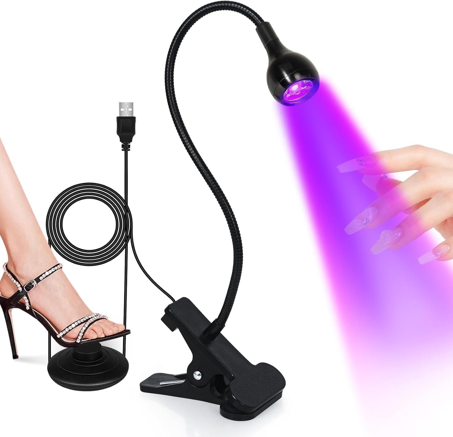 AORAEM UV LED Nail Lamp - Quick Drying Gel Nail Light with Flexible Gooseneck & Clamp | Ideal for Home Use
