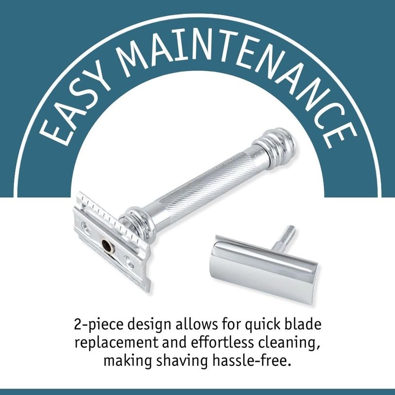 MERKUR 38C Double Edge Safety Razor - Bright Chrome, Extra Large Barber Pole Grip Brass Handle, Made in Germany, Plastic-Free, Two Piece Design, Closed Comb, Straight Bar