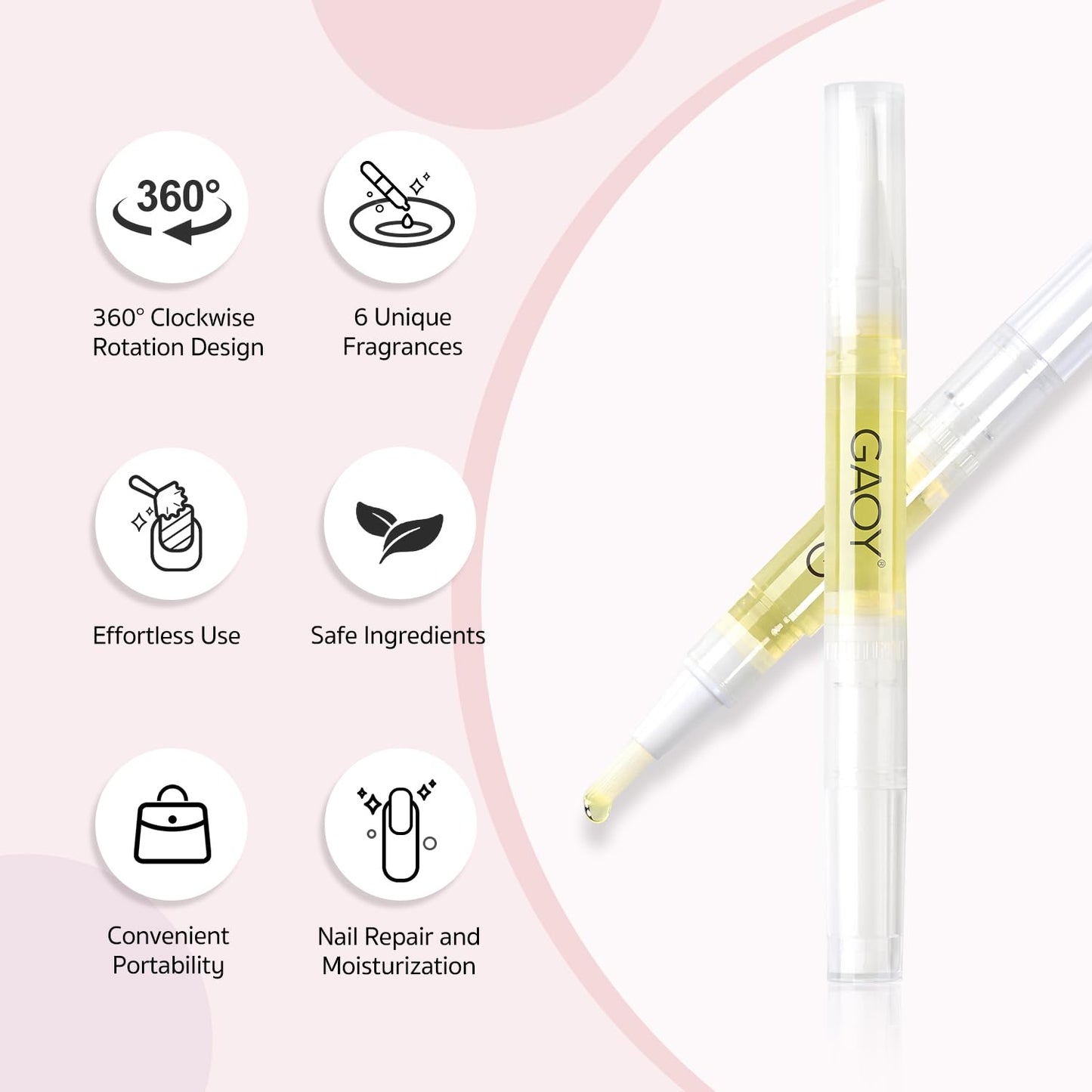 Cuticle Oil Pen Set - 6 Pcs Manicure & Pedicure Accessories with Vitamin E | Nail Growth Treatment & Repair Kit