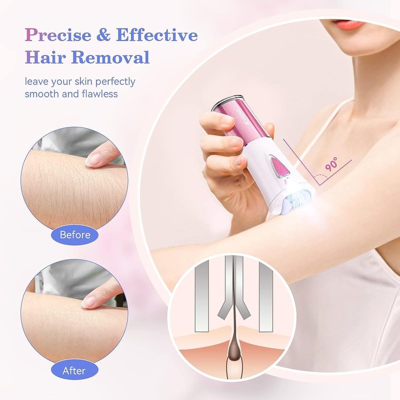 Mini Epilator, Facial Hair Remover for Women, Full Body Smooth Glide Epilator, Portable Electric Lady Shaver for Face, Armpits, Arms, Bikini, and Legs, with 9-Tweezers with LED for Precision