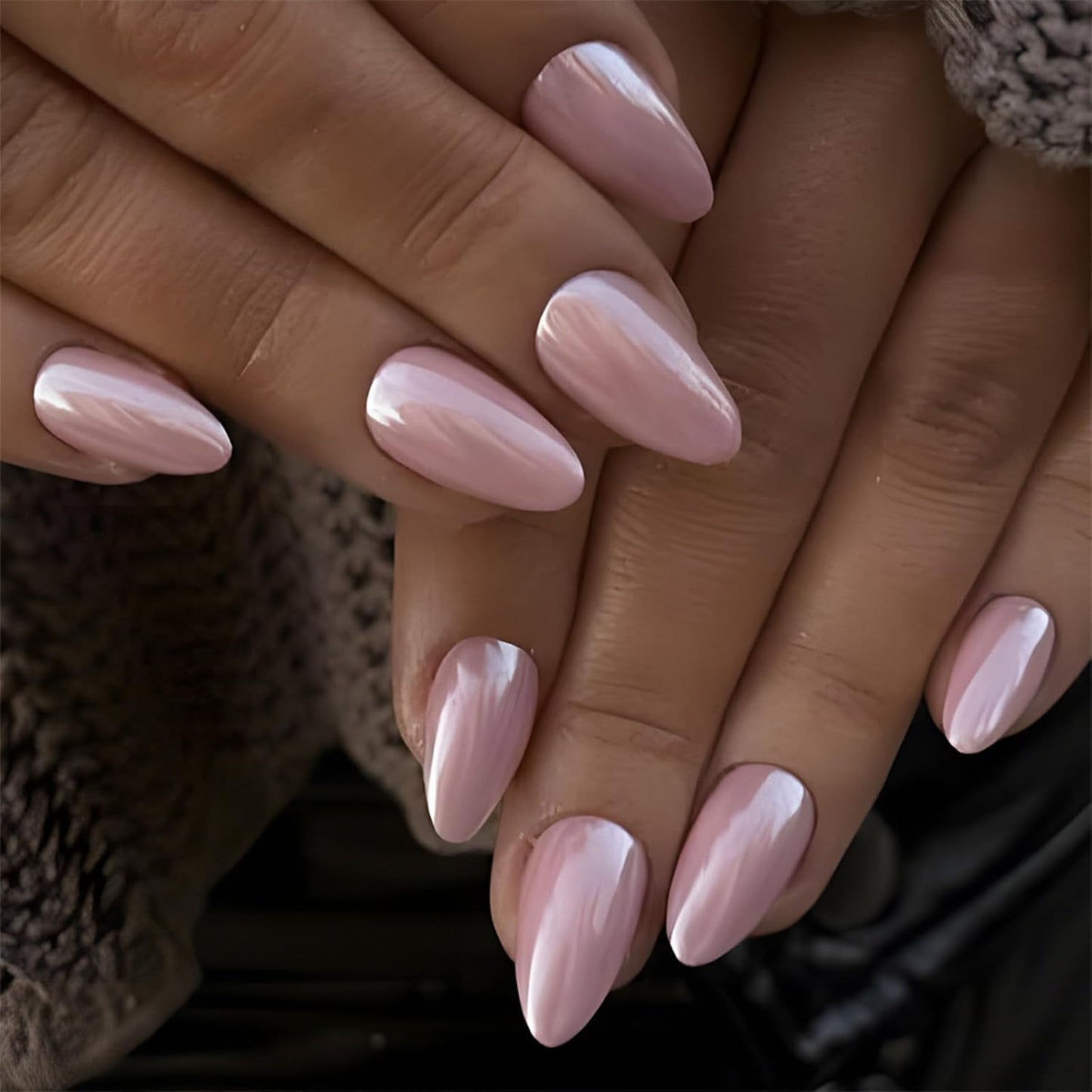 Press On Nails - Orange Almond Shape with Gold Glitter Swirl | 24 Pcs Acrylic Fake Nails for Women