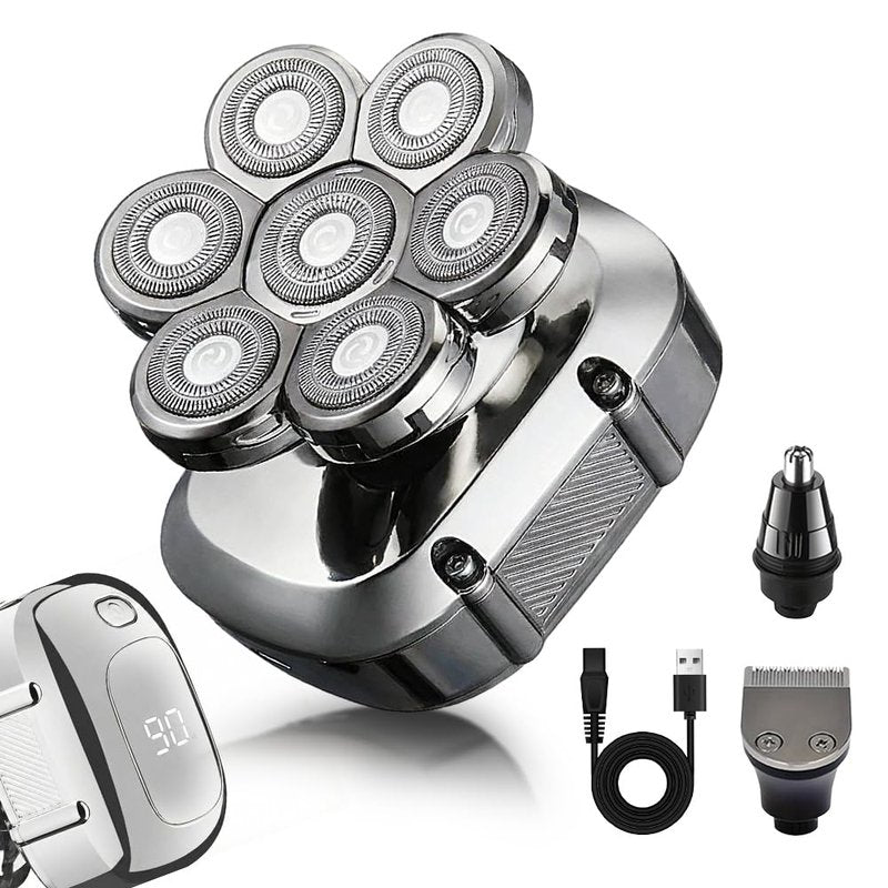 3-in-1 Electric 7D Head Shavers for Bald Men, Dry & Wet Bald Head Shaver, Electric Razor for Men Face, Men‘s Rotary Shaver, Waterproof Grooming Kit, Cordless USB Rechargeable, LED Display