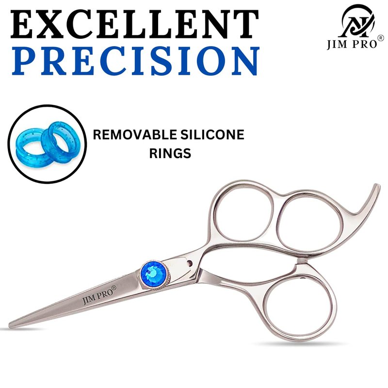 JIM PRO - 5’’ German Beard Mustache Scissor with 2 combs and Carrying pouch - Premium Hair Trimming Kit for Men's Facial Hair -Perfect Shears for Personal Grooming, Cutting & Styling (BLUE+SILVER)
