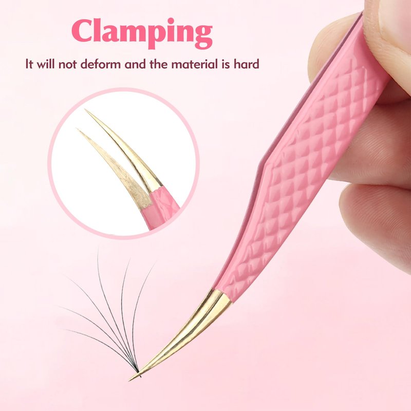 2PCS Professional Lash Tweezers Set, Bent & Straight Tip Precision Eyelash Extension Tweezers for False Lashes, Non-Slip Grip