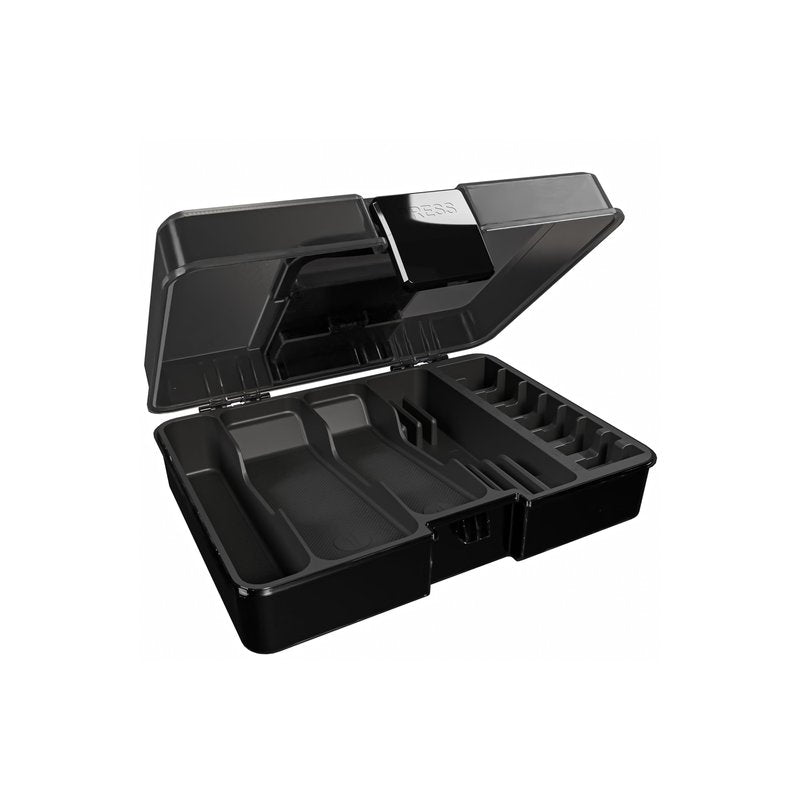 KONG TAK Barber Accessories Hard Box for Clippers and Supplies, Mens Hair Trimmers Box, Portable Clipper Storage Holder for Hair Cutting, Guard Grooming Kit and Barbers Supplies (Box Only)- Dark Black