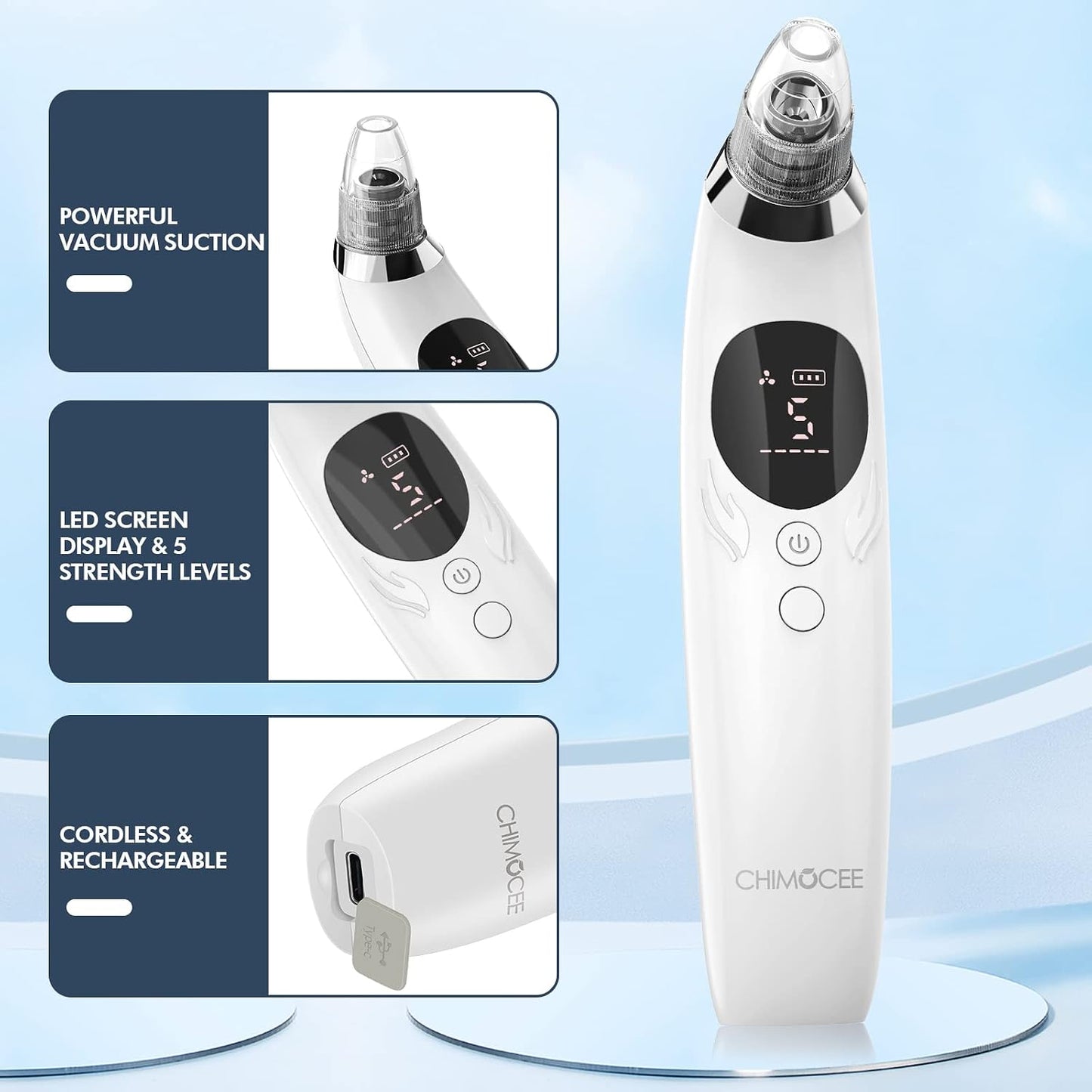 Blackhead Remover Vacuum - Electric Pore Cleaner with 5 Suction Levels & Probes | USB Rechargeable Acne Tool Kit