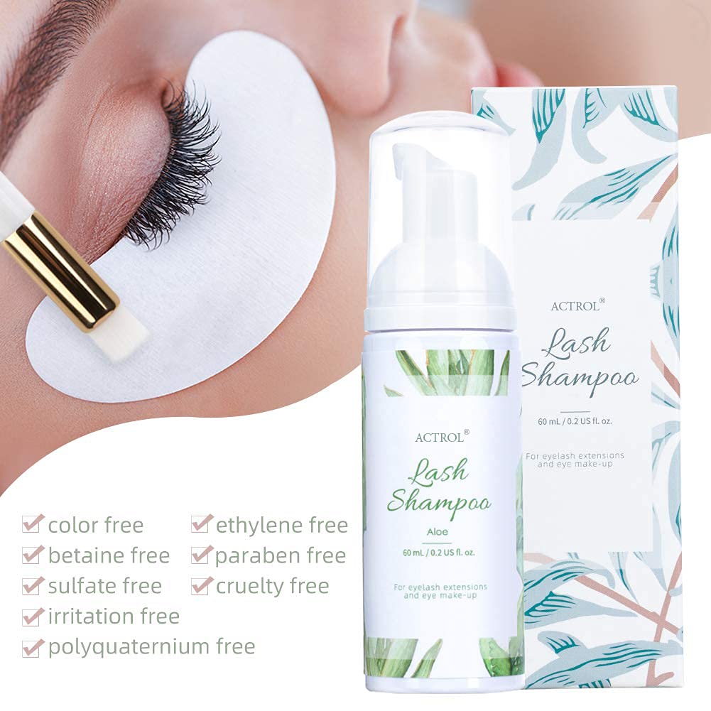 Eyelash Extension Cleanser - Natural Aloe Foaming Shampoo 60ML | Paraben & Sulfate Free, Non-Irritating
