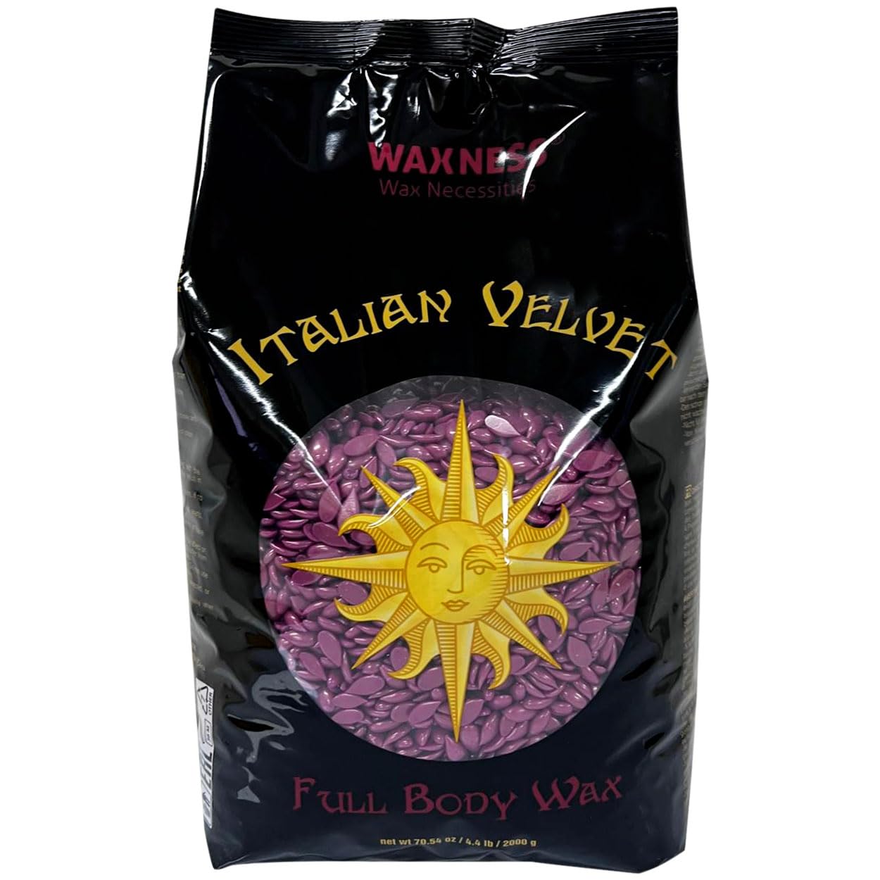 Waxness Italian Velvet Hard Wax Beads 4.4 lb (2 kg) – Premium Synthetic Rosin-Free Stripless Wax with Multidirectional Formula for Full Body and Large Areas, Professional Use – Made in Italy