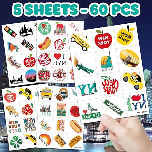 60 Pre-Cut NYC Themed Temporary Tattoos for Kids Parties