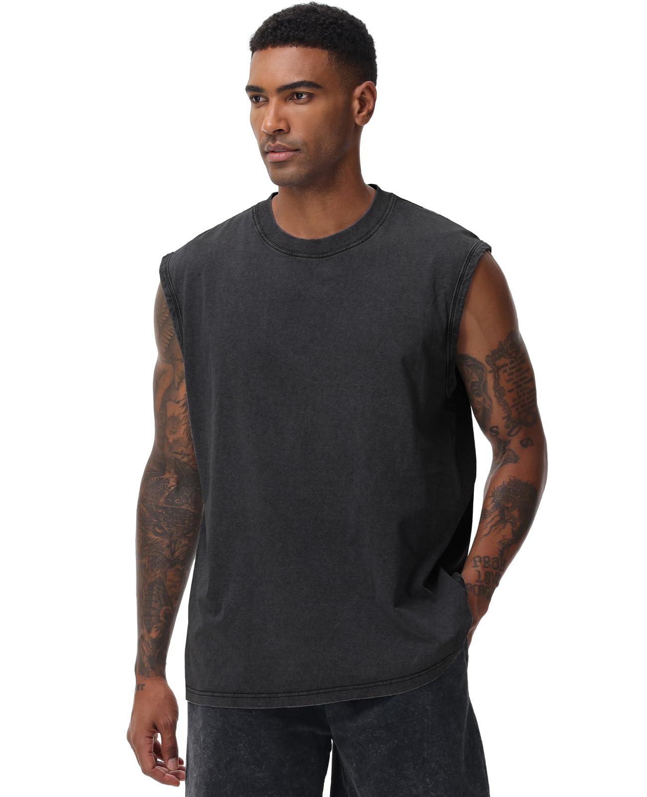 3 Pack Mens Workout Tank Tops Sleeveless Tee Shirts Men Muscle Shirt Gym Acid Wash T Shirts Running Beach Loose Fit Tee(BK-3PC,2XL)