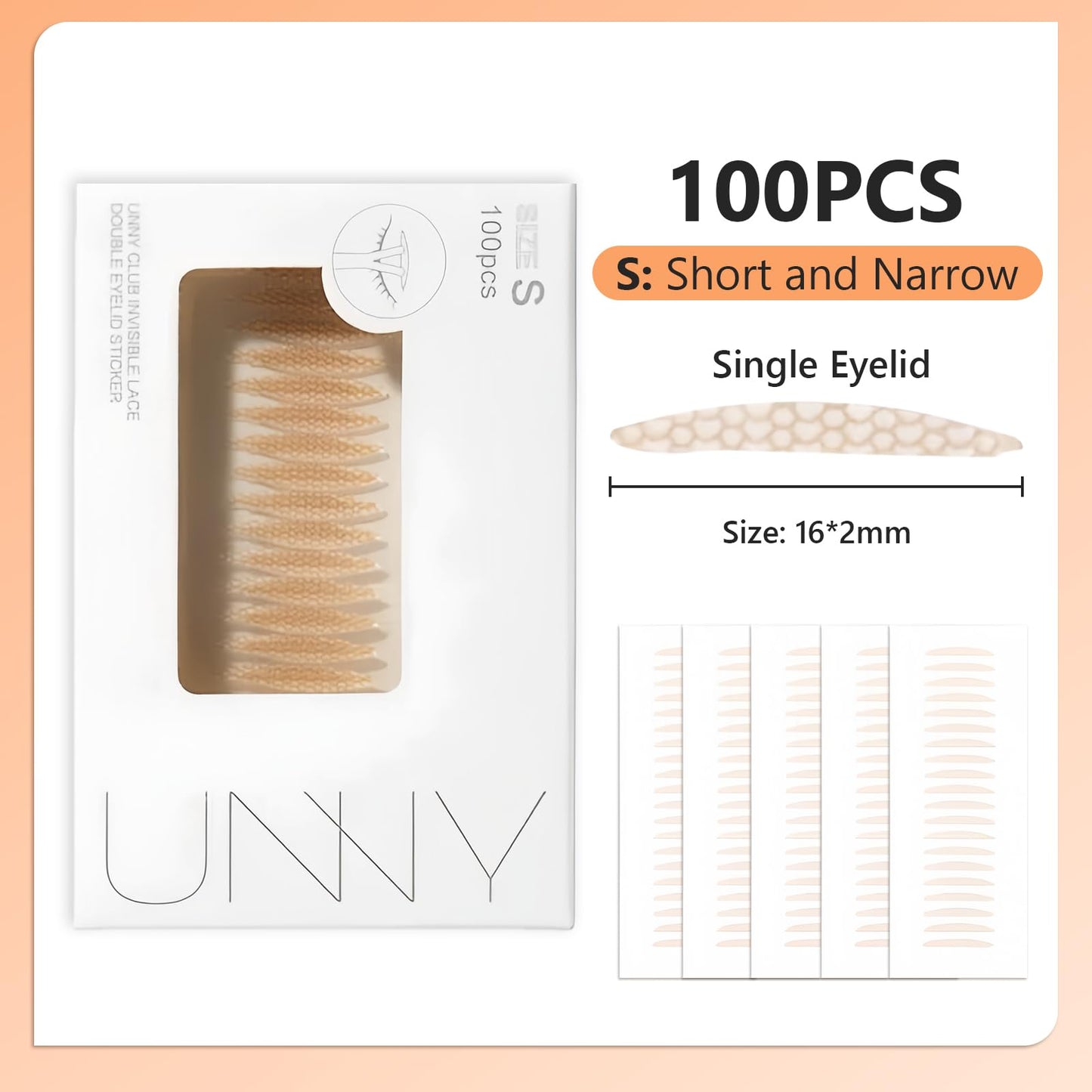 Medical-Use Fiber Eyelid Tape Stickers, Single Side Lace Invisible Lift Strip for Hooded, Droopy, Uneven, or Mono-eyelids with Y Fork (S*100)