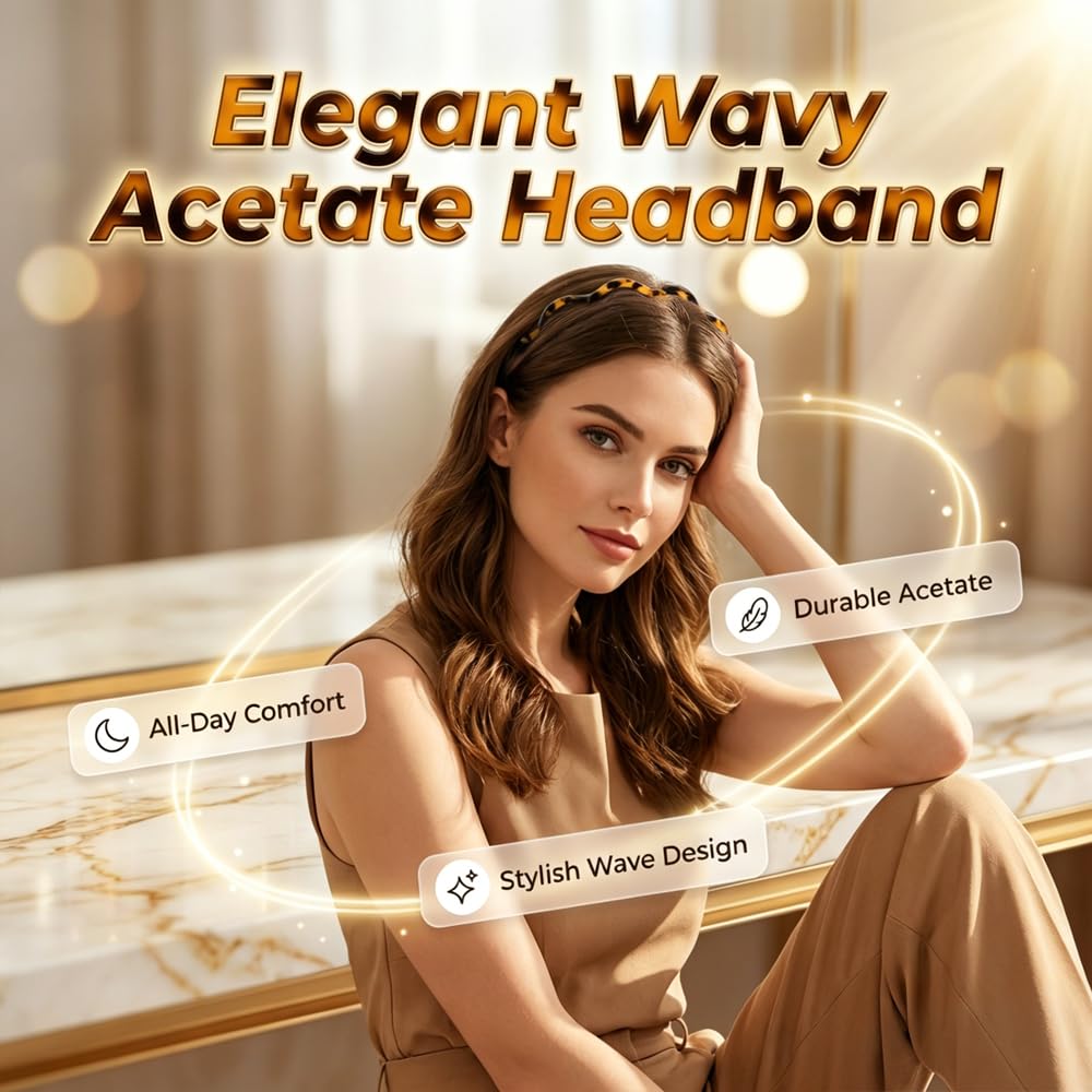 SundownAura 2026 New Zig Zag Headbands for Women, Black and Tortoise Shell Headbands Decorative Trendy Styles Comfortable Non Slip Comb Headband with Teeth (Deep+Light Tortoiseshell)