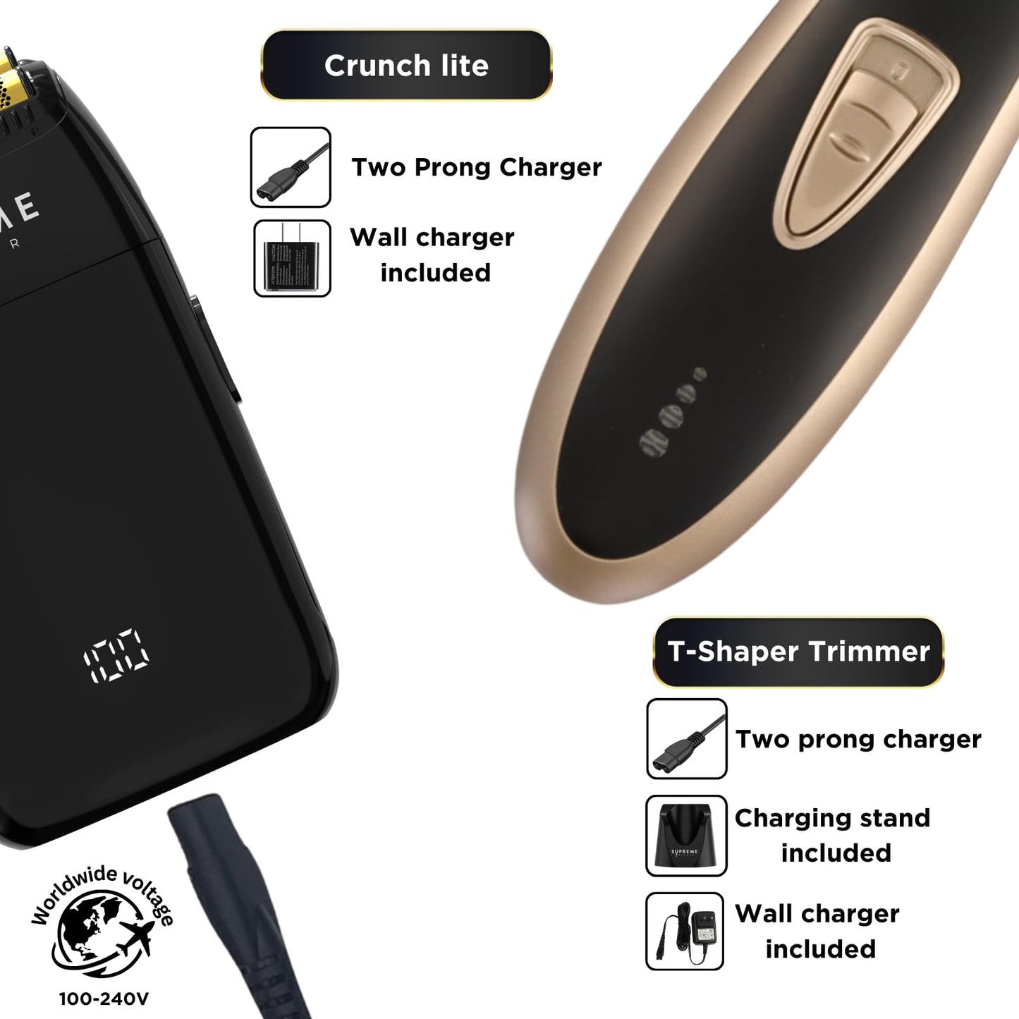 Supreme Trimmer 2-in-1 Crunch Lite Foil Shaver & T-Shaper Trimmer | ST5210 Beard Trimmer & STF600 Electric Razor | Travel Hair Trimmer Set | Black & Gold