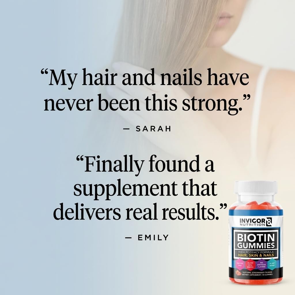 Biotin Gummies for Hair, Skin & Nails - Vegan 10000mcg Strawberry Flavor | 60 Count