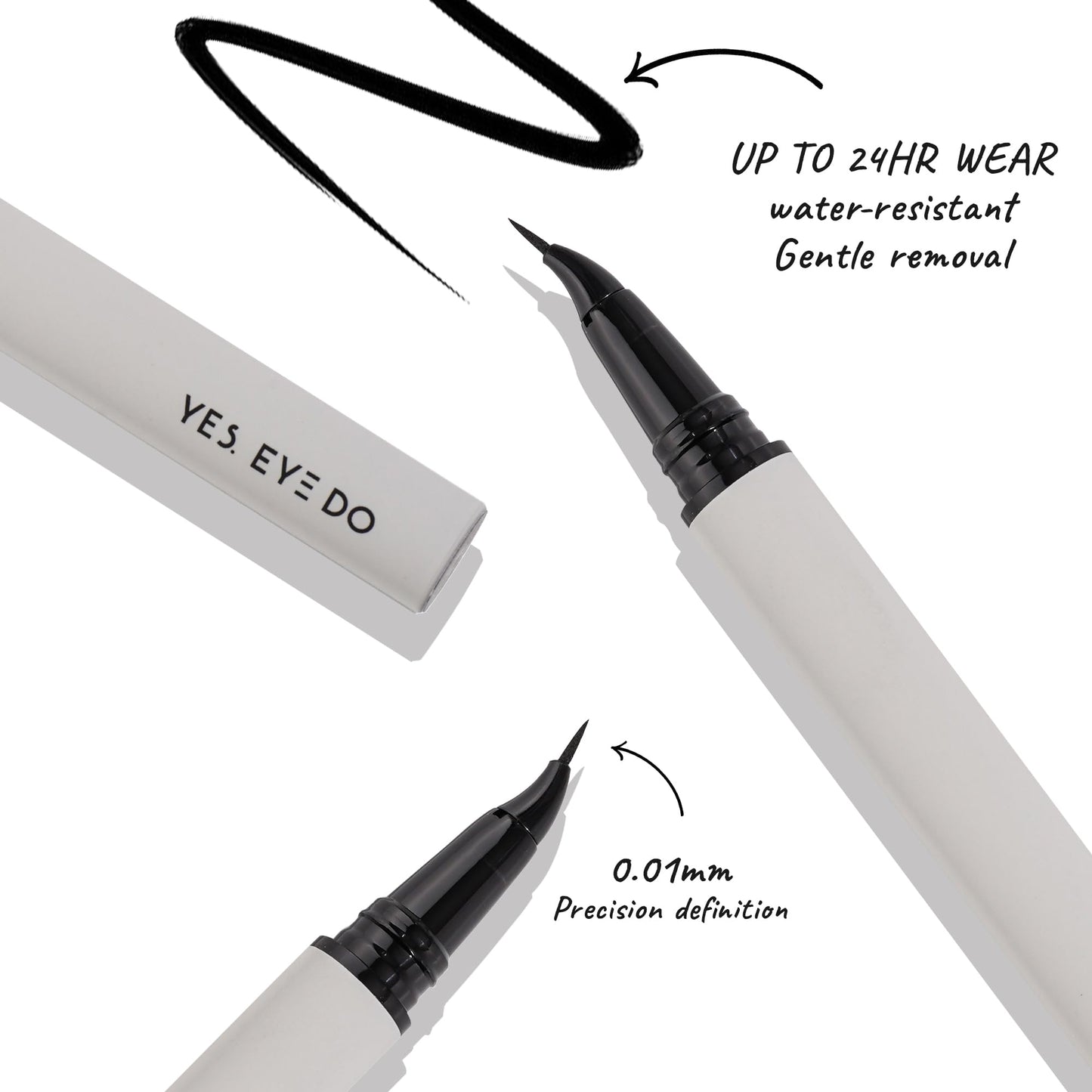YES.EYE DO Curved Tip Liquid Eyeliner Pen, Ultra-Fine Precision Black Eyeliner for Easy Control, Long-Lasting, Easy to Remove with Warm Water, Beginner-Friendly (Midnight Noir)