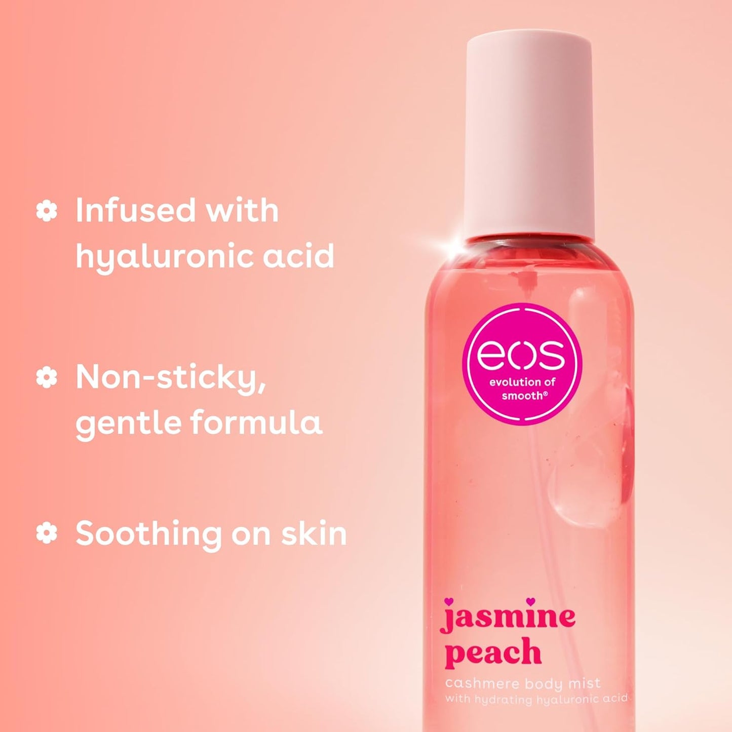 Cashmere Body Mist - Jasmine Peach Floral Spray for Women | Moisturizing Hair Mist with Hyaluronic Acid, 6 fl oz
