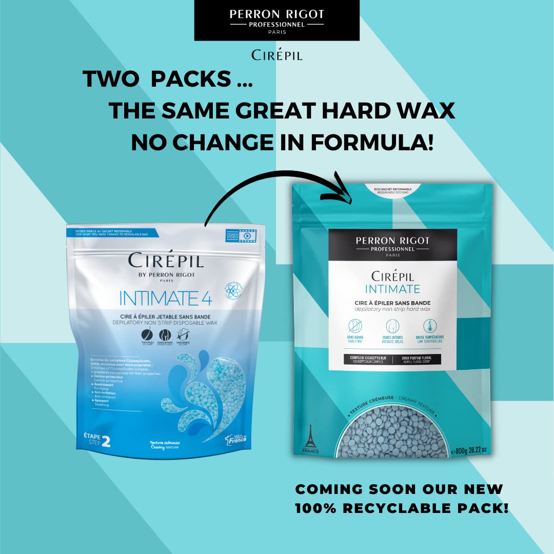 Cirepil - Intimate - 800g / 28.22 oz Hard Wax Beads Bag - With Cicasepticalm & Coconut Oil - Specialized for Brazilian & Bikini Waxing - Creamy Anti-Bump Hair Removal for Sensitive Areas - Refill Bag