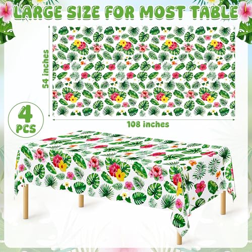 QZYL 4-Pack Hawaiian Luau Tablecloths - 108" x 54" Floral Design