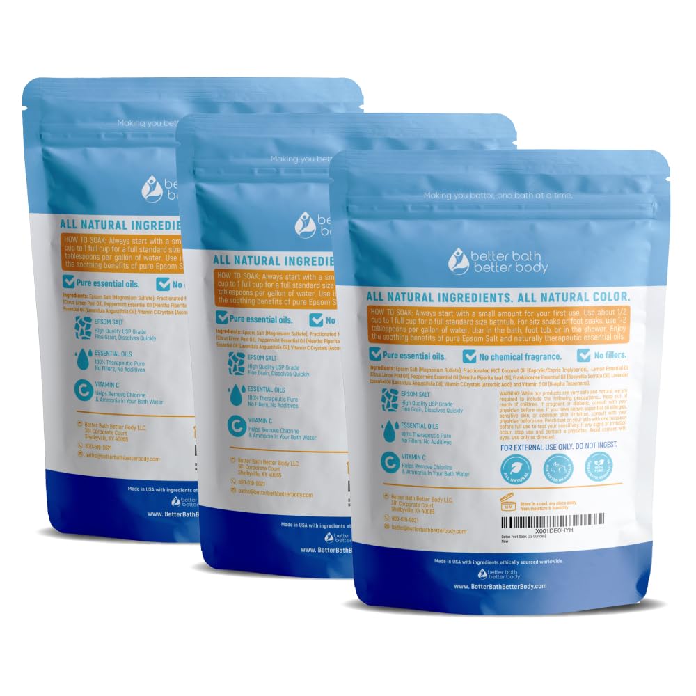 Detox Foot Soak (3 Pack) Epsom Salt Soothing Soaks and Athlete's Foot Detox with Essential Oils in BPA Free Pouch with Press Lock Seal (Bundle with Three 2 Lbs Pouches 6 Lbs Total)