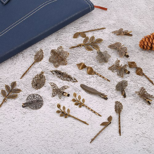 22-Piece Vintage Bronze Hair Clip Set: Leaf, Flower & Butterfly Barrettes