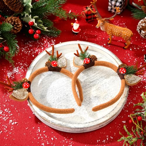 Crowye 6 Pcs Christmas Reindeer Antlers Headband - Mushroom Pine Branch