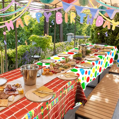 Oudain Red Brick Wall Tablecloths - 2 Pack, 54x108 Inch Cartoon Party Decor