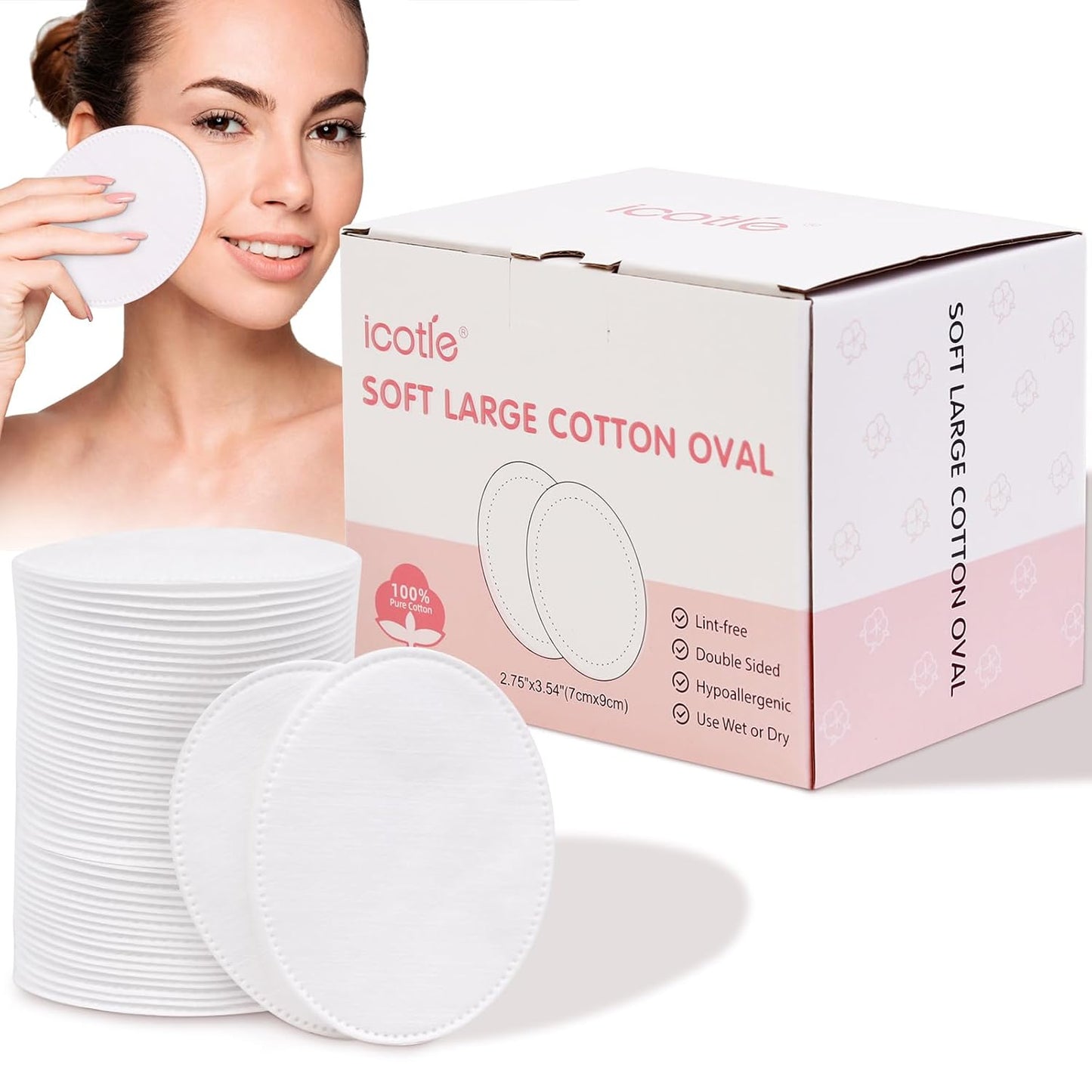 Ultra-Soft Oval Cotton Pads - 100% Cotton Makeup Remover | Large 100 Count for Cleansing & Toner Application