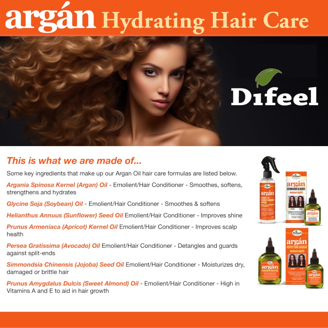 Difeel Argan Hydrating Shampoo & Conditioner Collection - 8 Piece Set, Includes Hair Oil, Mask, Leave in Spray, Travel Size - Sulfate Free, Paraben Free, Phthalate Free, Color Safe